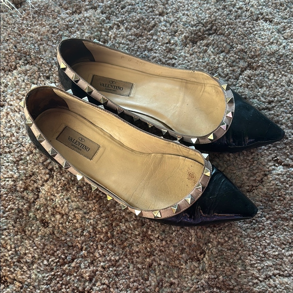 Valentino Black and Gold Studded Flats